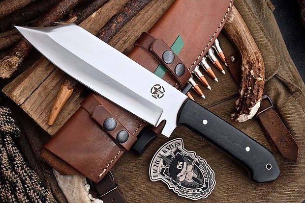 Hunting knife and a leather sheath