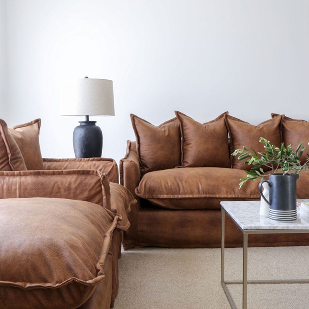The Cloud 3 Seater Sofa with Tan Leatherette Slipcover