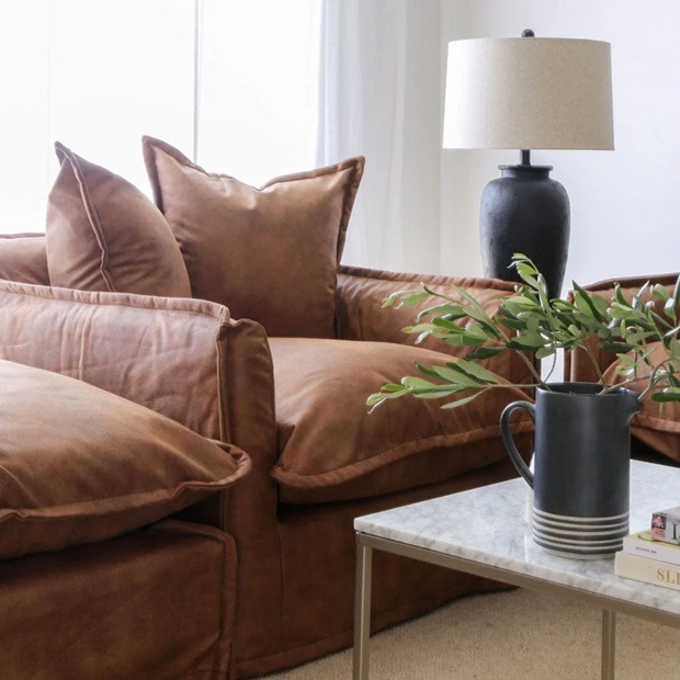 The Cloud Single Seater with Tan Leatherette Slipcover